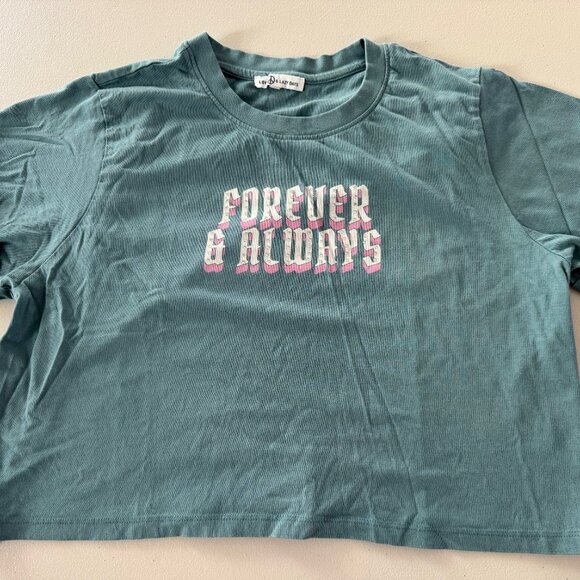 Teal Crop Tee "Forever and Always" with jewel details, Size L - Picture 1 of 3